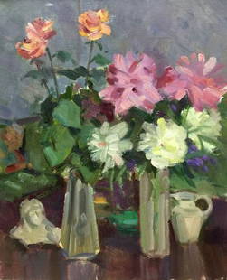 Oil painting Flowers Kryzhanivskyi Viktor Vladimirovich: NoBag 53 *** ABOUT THIS PAINTING *** * TITLE: "Flowers" * ARTISTS: Kryzhanivskyi Viktor Vladimirovich * SIZE: 60x50 cm/'23.62x19.68 inches' * MEDIUM: oil, canvas * HAND PAINTED: Original painting