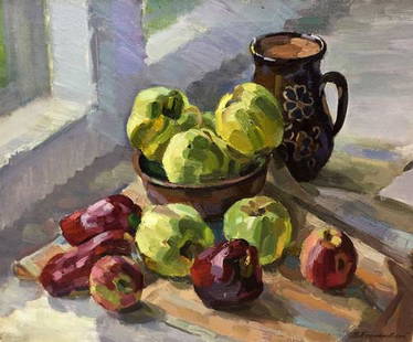 Oil painting Apples and peppers Kryzhanivskyi Viktor Vladimirovich: NoBag 54 *** ABOUT THIS PAINTING *** * TITLE: "Apples and peppers" * ARTISTS: Kryzhanivskyi Viktor Vladimirovich * SIZE: 40x50 cm/'15.74x19.68 inches' * MEDIUM: oil, canvas * HAND PAINTED: Original