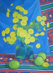 Oil painting Yellow chrysanthemums Kalebets Valery: NoSav 119 *** ABOUT THIS PAINTING *** * TITLE: "Yellow chrysanthemums" * ARTISTS: Kalebets Valery * SIZE: 50x40 cm/'19.68x15.74 inches' * MEDIUM: oil, canvas * HAND PAINTED: Original painting from