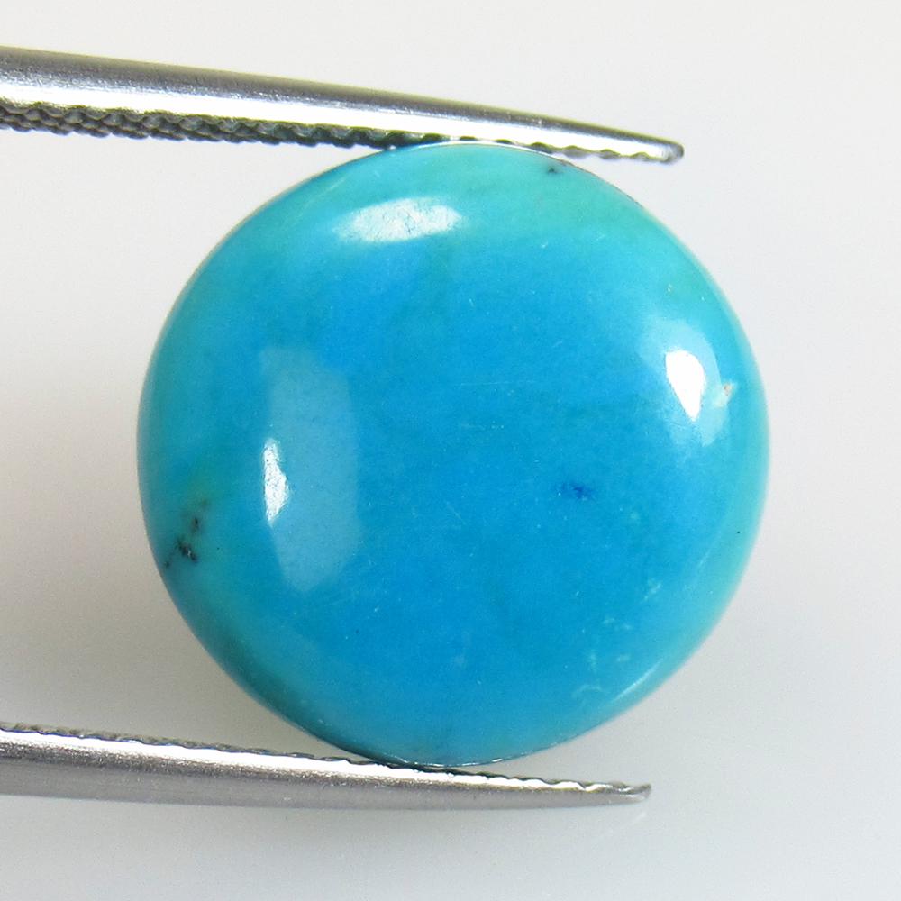 8.81 Ctw Natural Blue Turquoise Round Cab: No Reserve! Title: 8.81 Ctw Natural Blue Turquoise Round Cab Stone Clarity: Opaque Gemstones: Turquoise Carat Weights: 8.81 Size/Dimensions: 14.20 x 14.20 x 4.80 mm Additional Information: Round Caboc