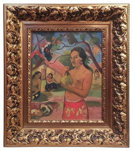 Woman holding a fruit oil painting, After: Gauguin Paul