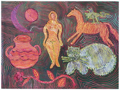 Cucuteni–Trypillia oil painting, Boyko Peter: Title: "Cucuteni–Trypillia" oil paintingArtist: Boyko PeterMedium: Oil on clothDate/Period: 2021Additional Information: 5% of the purchase amount will be transferred to the fund for