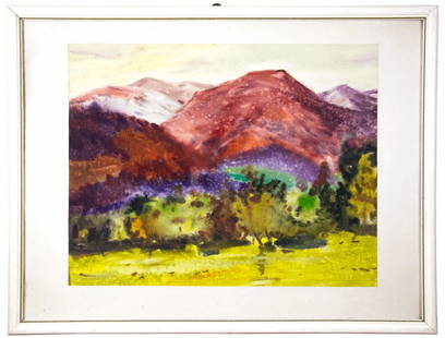 Red mountains watercolor, Nechvoglod Mykola: Title: "Red mountains" watercolorArtist: Nechvoglod MykolaMedium: Watercolor, paperDate/Period: 1988Additional Information: 5% of the purchase amount will be transferred to the fund for humanitarian