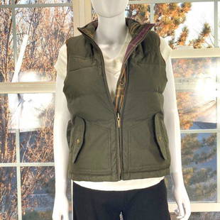 Vintage Ralph Lauren Puffer Vest: New with tags Lauren Ralph Lauren Army green on one side other side has a green and brown window pane plaid pattern Size Petite Full zip closure 2 front pockets either way the jacket is being worn
