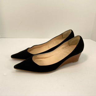 Christian Louboutin Black Suede Wedge Heels: Pre-owned Christian Louboutin Black suede wedge heels Size 10 These shoes have been re-soled The lip of the shoe has some stretching Insole is worn color is coming off Suede has some markings Soles