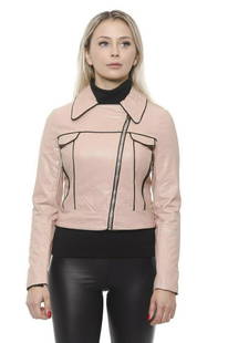 Versace 19v69 Italia Pink with Black Trim Vegan Leather Bomber Jacket: Title: Versace 19v69 Italia Pink with Black Trim Vegan Leather Bomber JacketSize: XLAdditional Information: New with tags Versace 19v69 Italia Pink and black trim faux leather bomber jacket Size XL 2