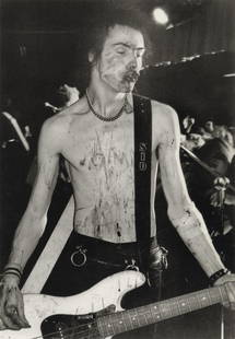 BOB GRUEN - Sid Vicious, Dallas, Texas, 1978: Artist: Bob Gruen Title: Sid Vicious at the Longhorn Ballroom, Dallas, Texas, 1978 Medium: Photo Litho, 2009, China Dimensions: 7.4x10.7" Description: Heat Wax Mounted on 11x14" Conservation Board Art