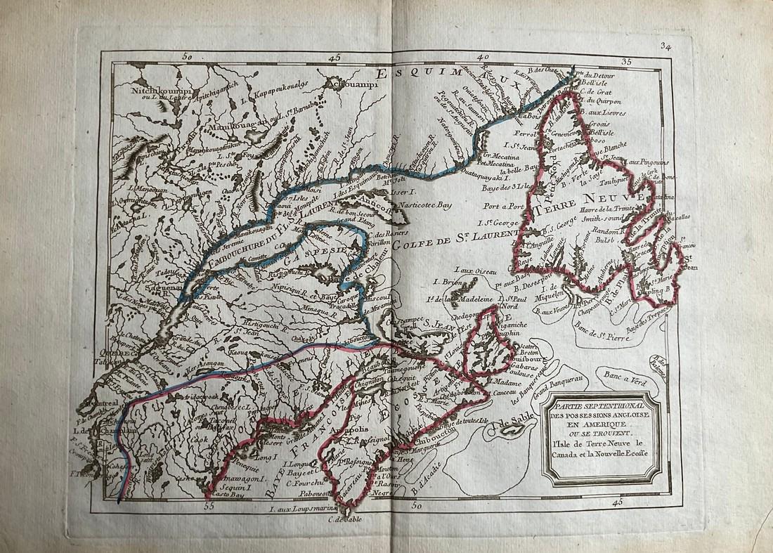 Nova Scotia, Newfoundland, Eastern Canada, 1780/81 scarce map by J. B. Nolin (1 of 1)