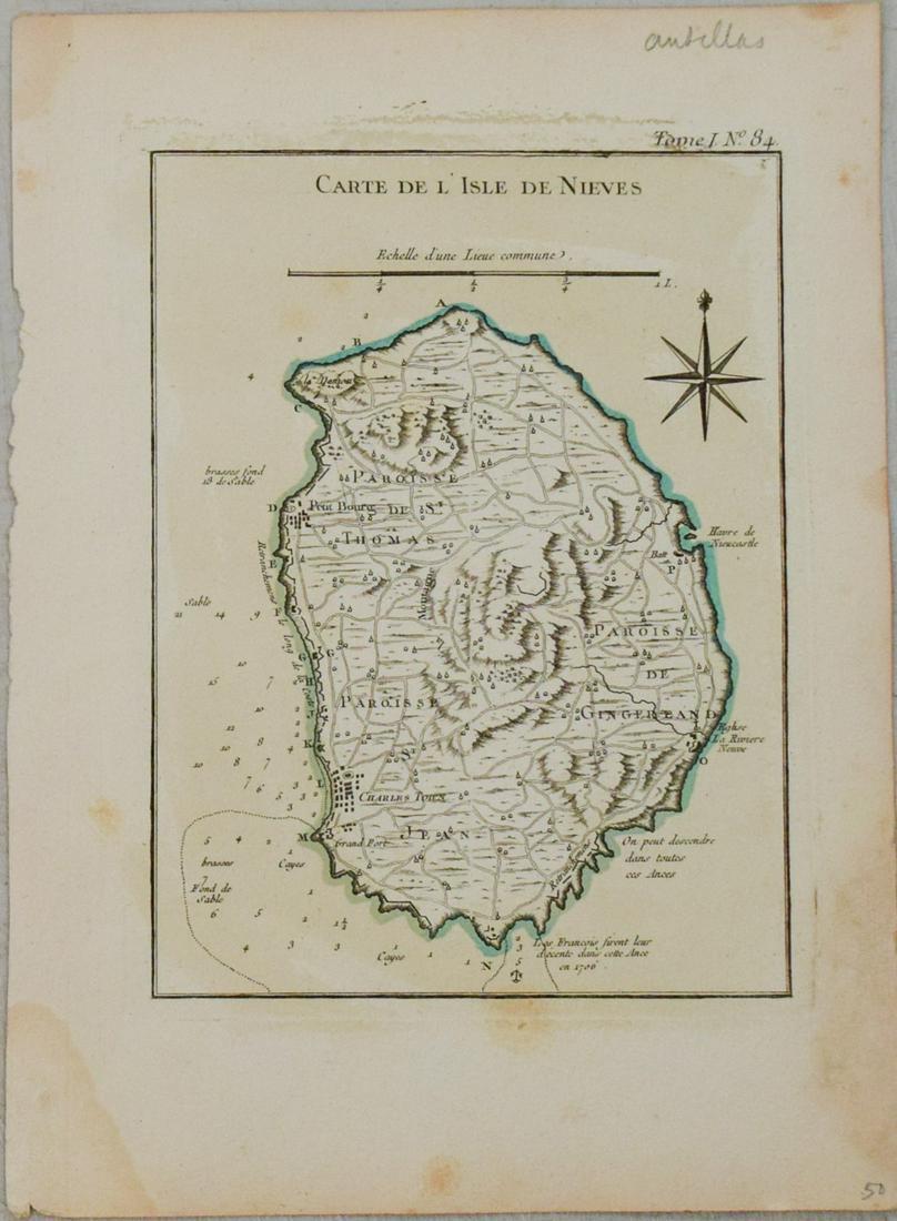 1764 Bellin Map of Nevis in Lesser Antilles -- Carte de l'Isle de Nieves (1 of 1)
