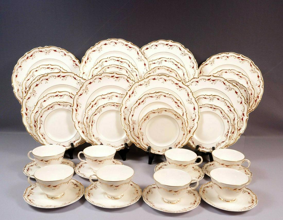 ROYAL DOULTON STRASBOURG Dinner SET for 8 cups Plates H4958 England: This is a gorgeous Bone china LARGE Dinner set with tea/coffee cups, from the classical Strasbourg (H4958) pattern by Royal Doulton, Made in England. This pattern has been discontinued, it was origina