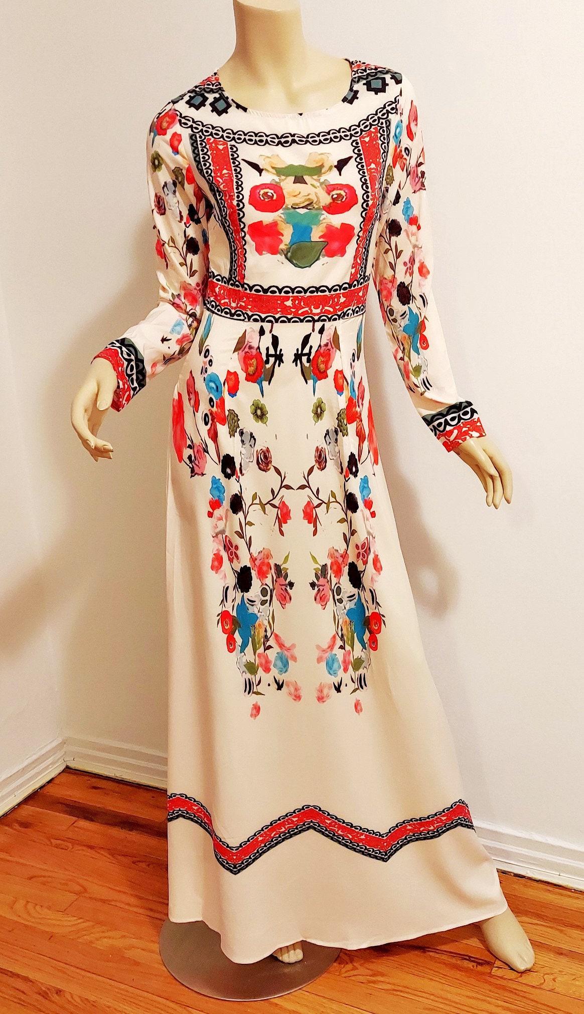 Japanese Hand Painted Print Maxi Dress Bold Colors (1 of 7)