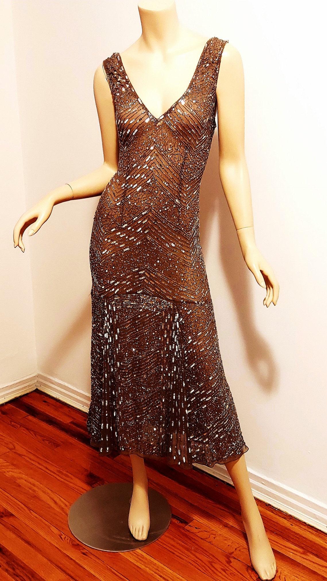 Vtg 1950's layering Fully Beaded Flapper dress w/pleated (1 of 10)