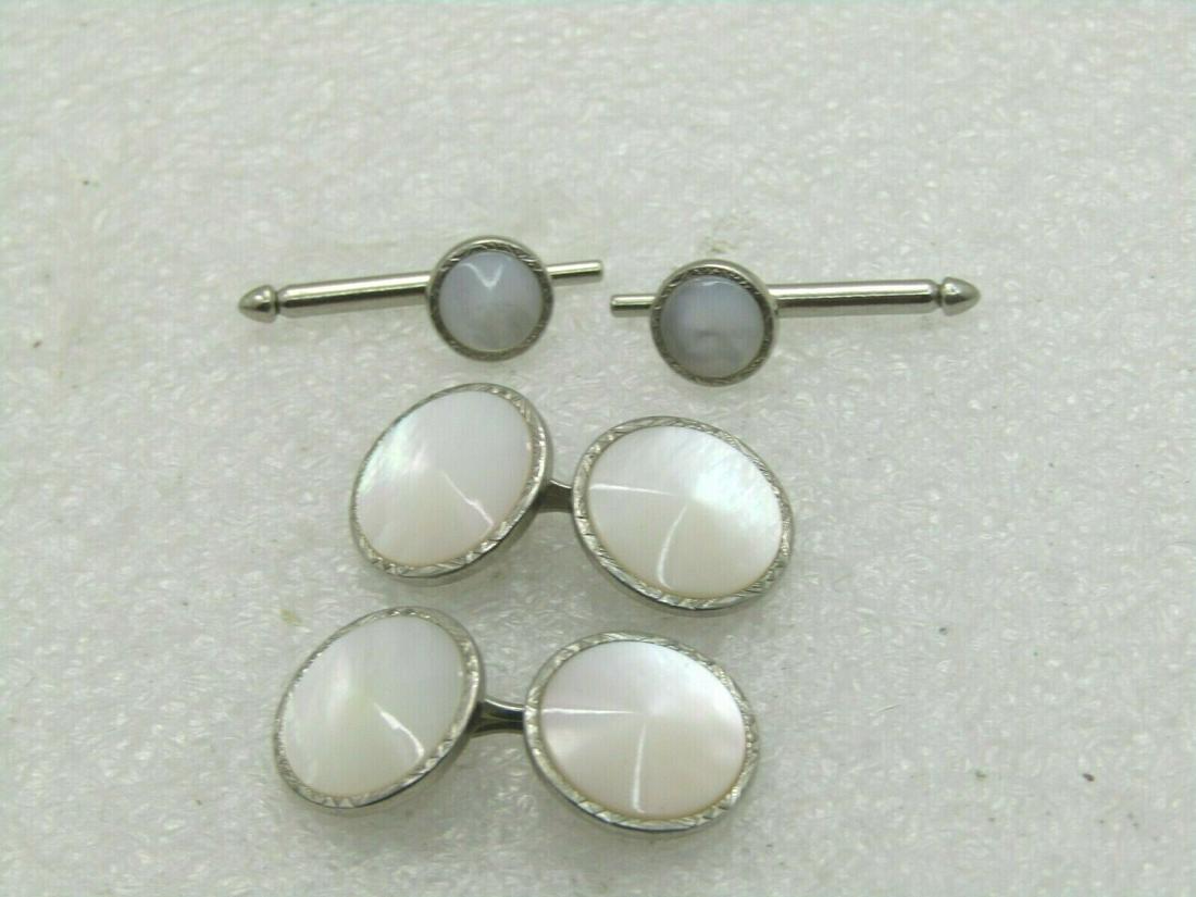 Vintage Swank Button Cufflinks & Pair of Studs, Silver Tone, 1960's (1 of 4)