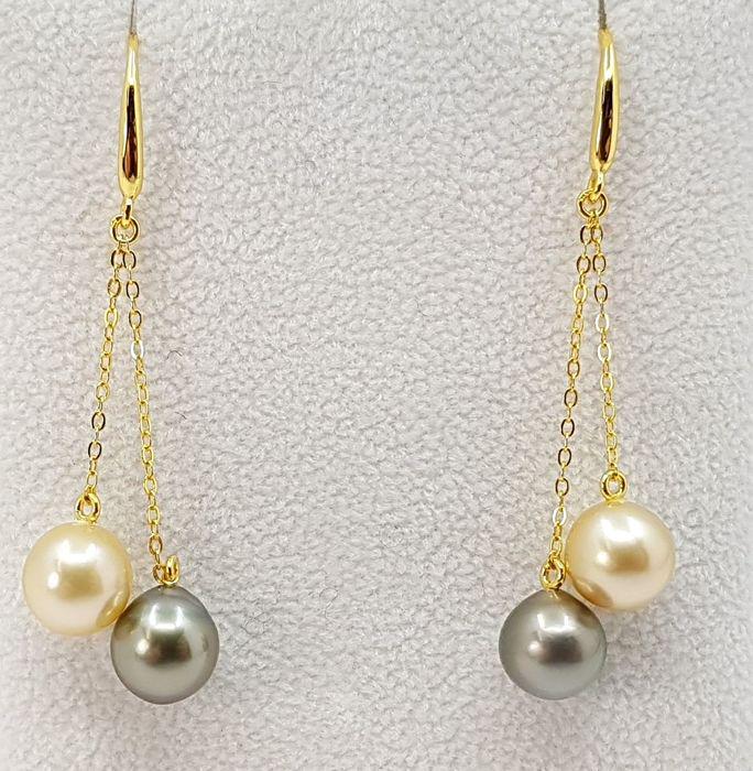 8x9 Tahitian and Golden South Sea Pearl Drops - 925 Silver - Earrings (1 of 7)