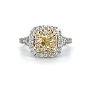 Neil Lane 2.06ctw Yellow Diamond Cushion Double Halo Engagement Ring Size 6.5