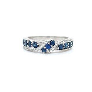 Le Vian Blue Sapphire and Diamond 14k White Gold Ribbon Band Ring Size 7: Condition: Excellent Condition, Professionally Cleaned and Polished Metal: 14k Gold (Marked, and Professionally Tested) Gemstone: .68ctw Bright Blue Sapphires Diamonds: .11ctw Round Brilliant