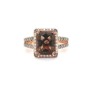 Le Vian 14k Rose Gold Cushion Smoky Quartz and Diamond Ring Size 8: Condition: Excellent Condition, Professionally Cleaned and Polished Metal: 14k Gold (Marked, and Professionally Tested) Weight: 4.6g Gemstone: 2.5ct Cushion Cut Smoky Quartz Diamonds: .50ctw