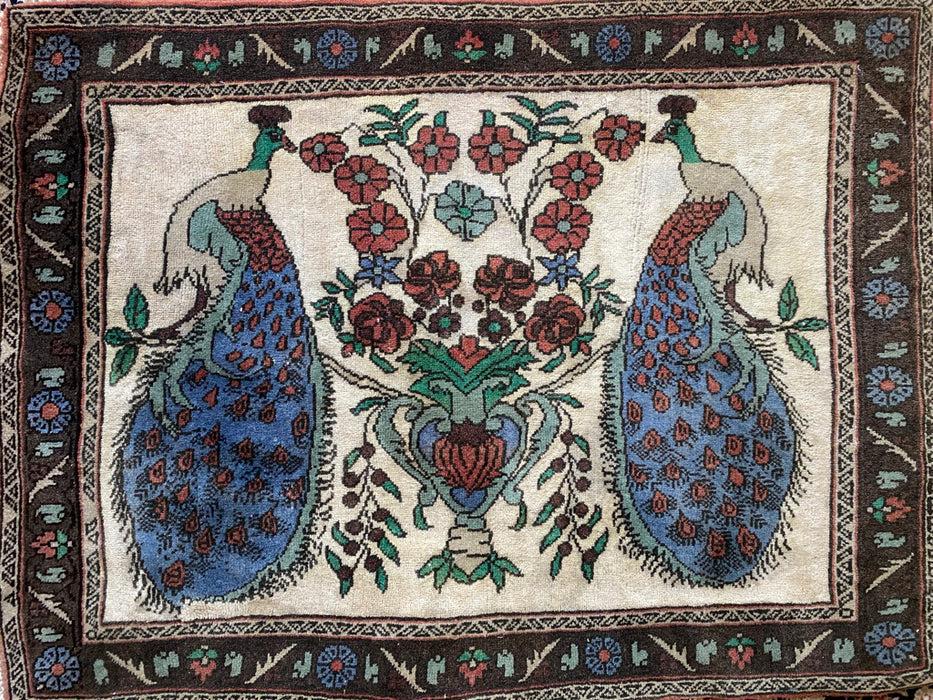 Turkish Antique Pictorial Design(TREE OF LIFE) 2’ 5” x 3’ 4”, Wool: Rug ID:1268 Origin : Turkish Type: Area rug , Entrance rug Woven:Hand Knotted Size: 2’5”x3’4” Highlight Colors: red , light&dark blue Design : Pictorial Knot Density: 1