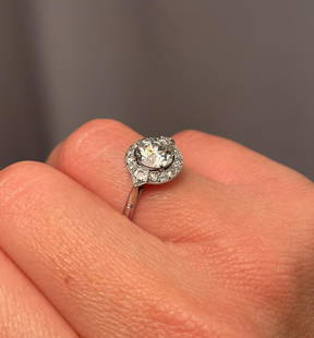 Beautiful 1.23 Carat Art Deco Diamond Platinum Ring I Color VS2 Clarity Old Euro: Beautiful 1.23 Carat Art Deco Diamond Platinum Ring I Color VS2 Clarity Old European Cut Diamond. The face of the ring measures 9-1/4 mm. This ring has a diamonds halo. The weight 1.23 carat is