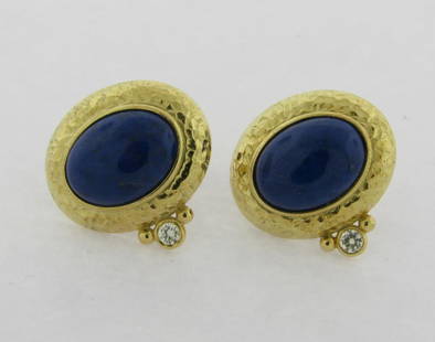 Superb Large Lapis 18K Gold and Diamonds Earrings: Superb Large Lapis 18K Gold and Diamonds Earrings. The quality of the deep blue Lapis is the best. The earrings have a brilliant round cut diamond on each earring measuring .15 carat. The diamonds