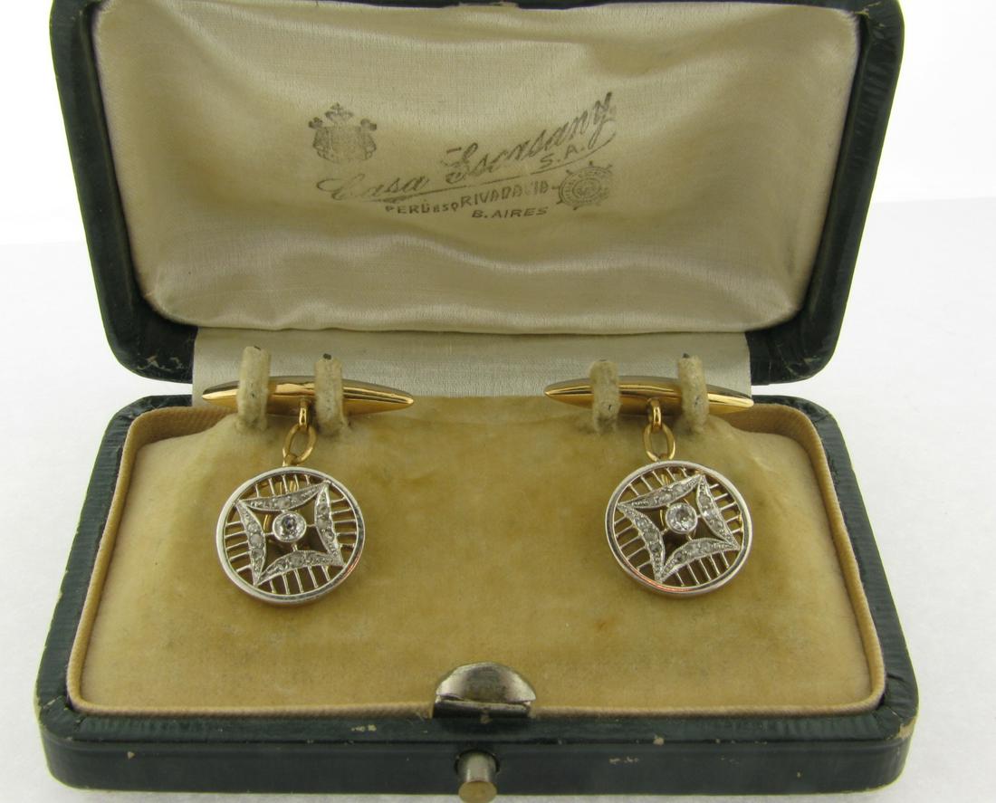 Exquisite Antique Platinum 18k Art Deco Cufflinks with 26 Diamonds (1 of 7)
