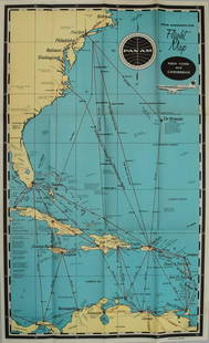 1950s PanAm Route Map of Caribbean -- Pan American Flight Map of New York and Caribbean: Title: 1950s PanAm Route Map of Caribbean -- Pan American Flight Map of New York and CaribbeanCartographer: PanAmYear / Place: late 1950s c.Map Dimension (in.): 24 X 14 in. folded out A very nice