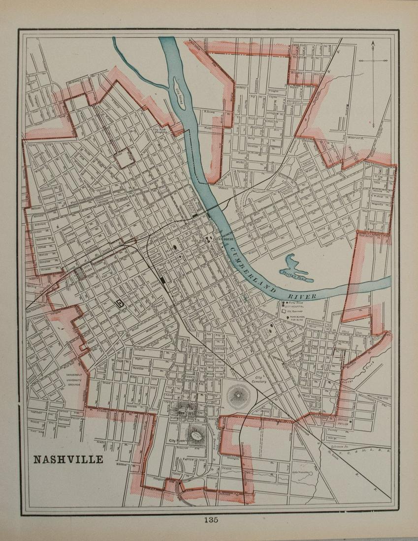 1895 Cram Map of Nashville [verso] Memphis -- Nashville [verso] Memphis (1 of 2)