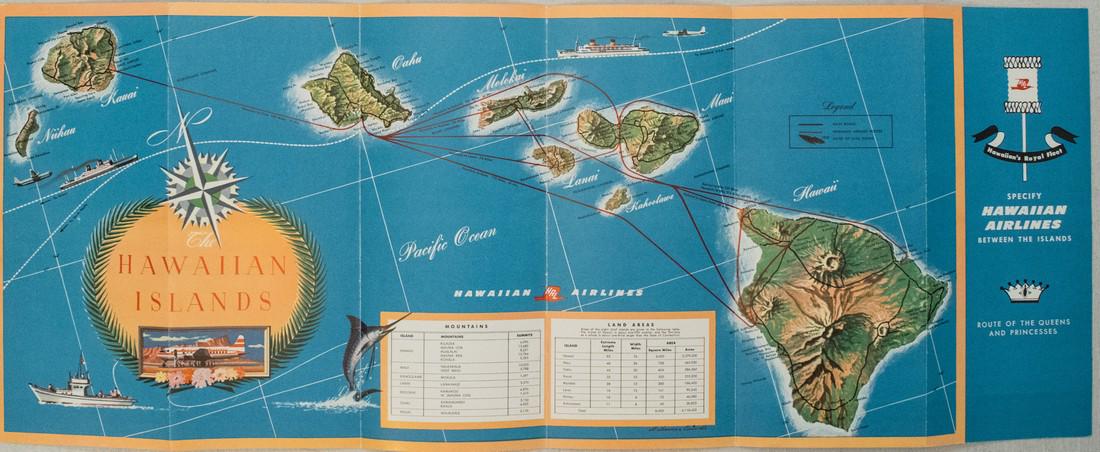 1960 Hawaiian Airlines Pictorial Route Map -- The Hawaiian Islands (1 of 1)