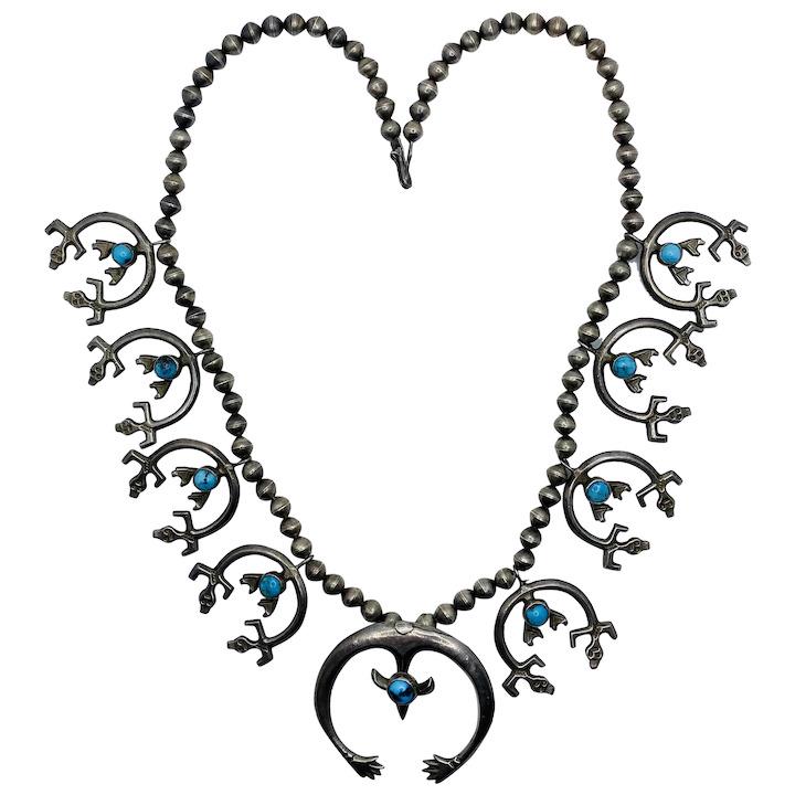 Antique Native American Squash Blossom Necklace Turquoise (1 of 12)