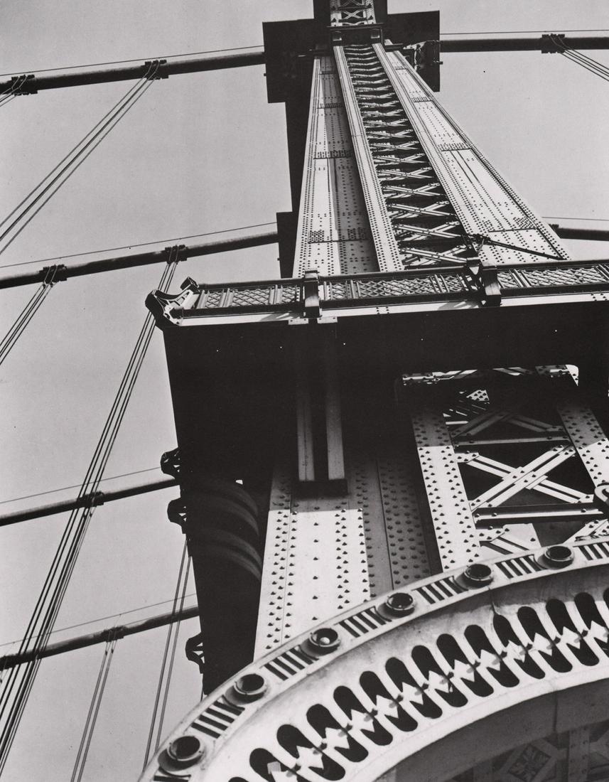 BERENICE ABBOTT- Manhattan Bridge: Looking up: Artist: BERENICE ABBOT Print Title: Manhattan Bridge: Looking up Medium: Photo-lithograph Printed in: Japan, 1980’s Image Size: approx. 10.5 x 8.5” Berenice Abbott (1898 – 1991),was