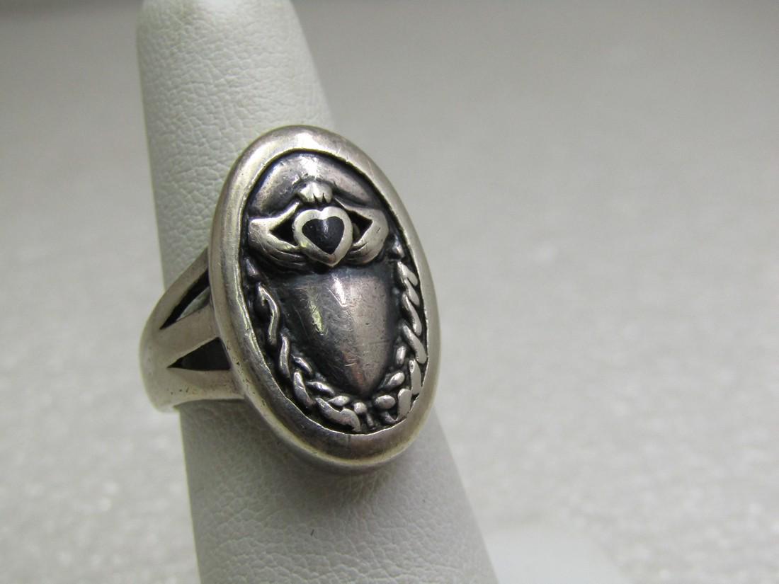 Sterling Claddagh Repousse Ring, Sz. 6.5, Celtic (1 of 2)