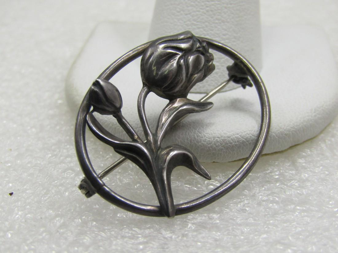 Vintage Sterling Framed Tulip Brooch, 1.25", 1940's (1 of 7)