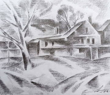 Pencil painting In the country Peter Tovpev: №Dobr 309 *** ABOUT THIS PAINTING *** * TITLE: "In the country" * ARTISTS: Peter Tovpev * SIZE: 20x22.5 cm/'7.87x8.85 inches' * MEDIUM: pencil, paper * HAND PAINTED: Original painting from