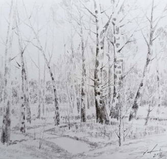 Pencil painting Forest landscape Peter Tovpev: №Dobr 313 *** ABOUT THIS PAINTING *** * TITLE: "Forest landscape" * ARTISTS: Peter Tovpev * SIZE: 20x21 cm/'7.87x8.26 inches' * MEDIUM: pencil, paper * HAND PAINTED: Original painting from