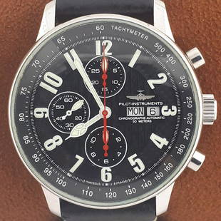 Zeno-Watch Basel - Pilot Instruments Chronograph - Men - 2011-present: Brand: Zeno-Watch Basel Model: Pilot Instruments Chronograph Gender: Men Period: 2011-present Movement: Mechanical automatic Case material: Steel Dial Color: Black Extras: No Box & Papers Type: