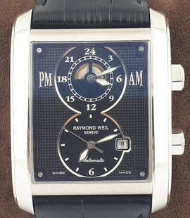 Raymond Weil - Cosi Grande Dual Time GMT - Ref. 2888 - Men - 2011-present: Brand: Raymond Weil Model: Cosi Grande Dual Time GMT Reference Number: 2888 Gender: Men Period: 2011-present Movement: Mechanical automatic Case material: Steel Extras: No box and papers Type: