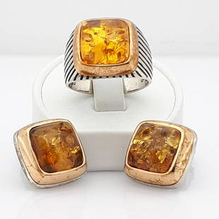 925 Sterling Silver - Set: Set Gender : Men Material : 925 Sterling Silver Stone : Mother of pearl Ring Size : 11 inch ( 20,25 mm ) TotaL Weight :30,81 gr Condition : NEW / Unused Item no:US0312 -- SHIPMENT -- Items