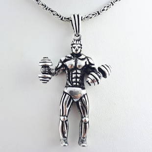 925 Sterling Silver - Necklace & Pendant Set: Necklace & Pendant Set Gender : Men Material : 925 Sterling Silver Total Weight : 35,25 gr Necklace Lenght :45 cm Width :2,4 mm Pendant Lenght :6 cm Width:3,3 cm Condition : New / Unused Item