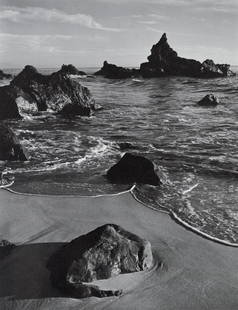 ANSEL ADAMS - Monterey County Coast, 1951: Artist: Ansel Adams Title: Monterey County Coast, California, 1951 Medium: Photo Litho, 1974, USA Dimensions: 8.9x11.55" Description: Heat Wax Mounted on 12x16" Conservation Board Artist Bio: Ansel Ad