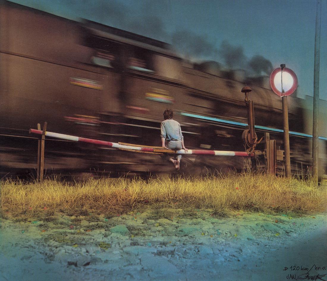 JAN SAUDEK - 120 km/h, 1975: Artist: Jan Saudek Title: 120 km/h, 1975 Medium: Photo Litho, 1999, France Dimensions: 7x6.05" Description: Heat Wax Mounted on 8.5x11" Conservation Board Artist Bio: Jan Saudek (1935) is a Czech art