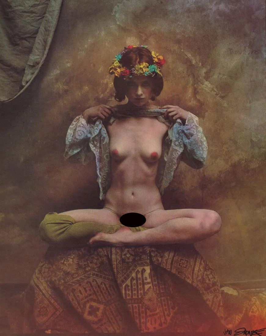 JAN SAUDEK - Le Sphinx, 1991: Artist: Jan Saudek Title: Le Sphinx, 1991 Medium: Photo Litho, 1999, France Dimensions: 6.9x8.7" Description: Heat Wax Mounted on 11x14" Conservation Board Artist Bio: Jan Saudek (1935) is a Czech art