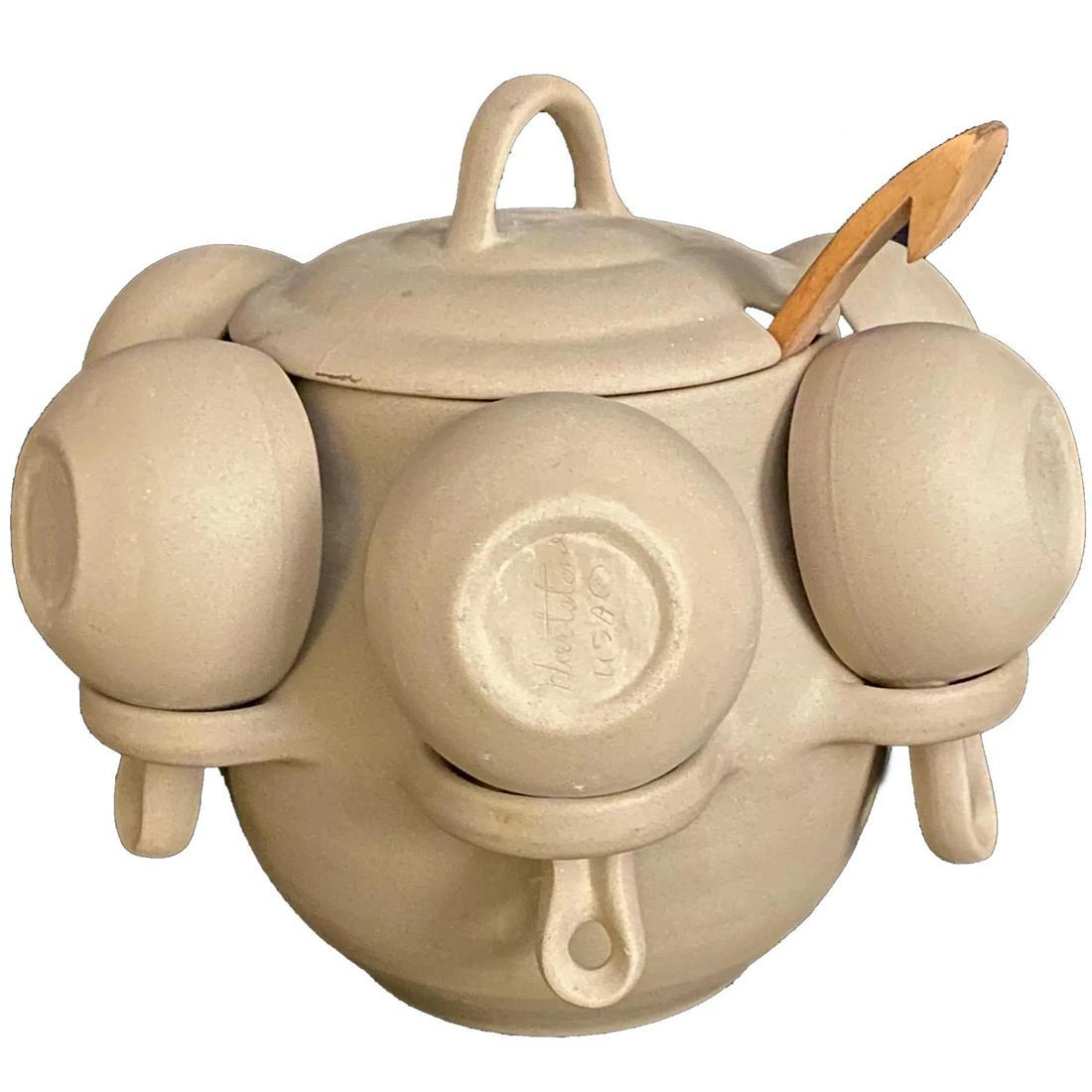 Vintage Hartstone Pottery Soup Tureen Bean Pot and 6 BOWLS, TAN, CIRCA 1970’S (1 of 9)