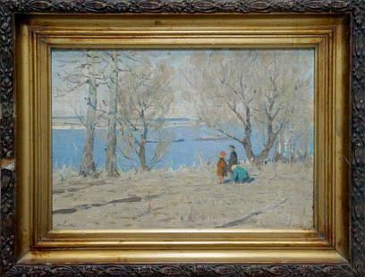 Oil painting Children near the shore Lysenko Sergey Nikolaevich: №Vern 1467 *** ABOUT THIS PAINTING *** * TITLE: "Children near the shore" * ARTISTS: Lysenko Sergey Nikolaevich * SIZE: 35x50 cm/'13.77x19.68 inches', frame size: 51x66 cm/'20.07x25.98