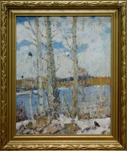 Oil painting Winter is leaving Nesterenko Nikolay Vasilievich: №Vern 1468 *** ABOUT THIS PAINTING *** * TITLE: "Winter is leaving" * ARTISTS: Nesterenko Nikolay Vasilievich * SIZE: 50x40 cm/'19.68x15.74 inches', frame size: 60x50 cm/'23.62x19.68 inches'