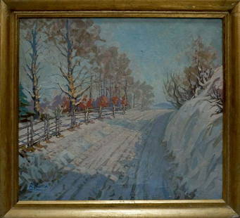 Oil painting Winter landscape: №Vern 1479 *** ABOUT THIS PAINTING *** * TITLE: "Winter landscape" * ARTISTS: Unknown artist * SIZE: 46x50 cm/'18.11x19.68 inches', , frame size: 53x58 cm/'20.86x22.83 inches' * MEDIUM: oil,