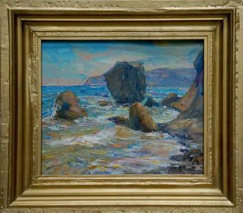 Oil painting Waves breaking on the rocks Kalashnik Dmitry Nikolaevich: №Vern 1488 *** ABOUT THIS PAINTING *** * TITLE: "Waves breaking on the rocks" * ARTISTS: Kalashnik Dmitry Nikolaevich * SIZE: 25x34 cm/'14.17x19.68 inches', frame size: 37x42 cm/'14.56x16.53