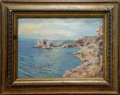 Oil painting Shore landscape: №Vern 1490 *** ABOUT THIS PAINTING *** * TITLE: "Shore landscape" * ARTISTS: Unknown artist * SIZE: 22x30 cm/'8.66x11.81 inches', frame size: 32x40 cm/'12.59x15.74 inches' * MEDIUM: oil,