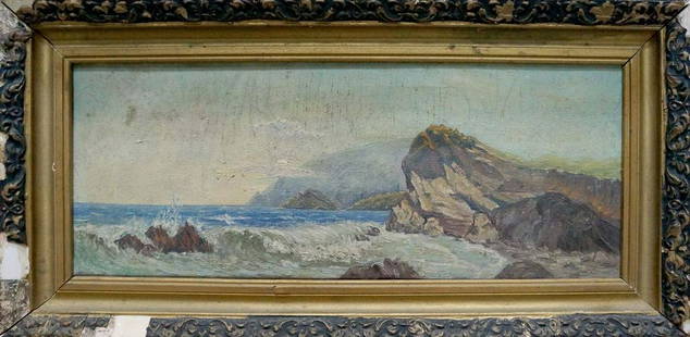 Oil painting Seascape: №Vern 1492 *** ABOUT THIS PAINTING *** * TITLE: "Seascape" * ARTISTS: Unknown artist * SIZE: 20x50 cm/'7.87x19.68 inches', frame size: 29x59 cm/'11.41x23.22 inches' * MEDIUM: oil, canvas *