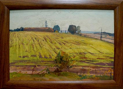 Oil painting Landscape of fields: №Vern 1493 *** ABOUT THIS PAINTING *** * TITLE: "Landscape of fields" * ARTISTS: Unknown artist * SIZE: 34x50 cm/'13.38x19.68 inches', frame size: 42x58 cm/'16.53x22.83 inches' * MEDIUM: oil,