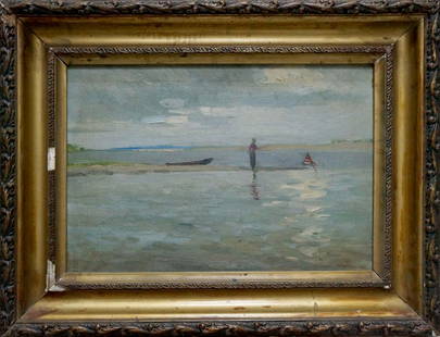 Oil painting Fishing: №Vern 1504 *** ABOUT THIS PAINTING *** * TITLE: "Fishing" * ARTISTS: Unknown artist * SIZE: 35x50 cm/'13.77x19.68 inches', frame size: 52x67 cm/'20.47x26.37 inches' * MEDIUM: oil, canvas *